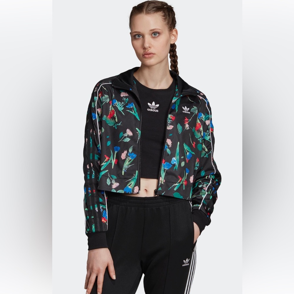 Adidas Originals Bellista Women's Black Floral Cropped Track Top Jacket NWT  XS